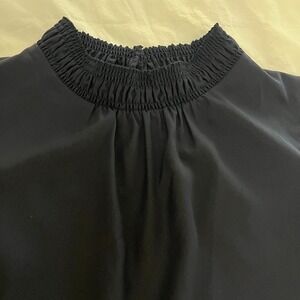 Midnight Blue Ruched Mock Neck Blouse Sz M Elegant Chic Capsule Workwear
